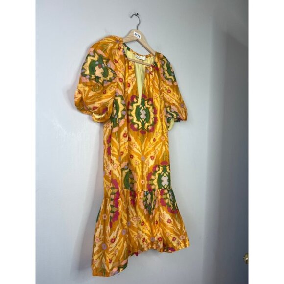 NWT Marie Oliver Elastic Neck Tiered Greta Dress Marigold Trellis Size: Small - Picture 3 of 9